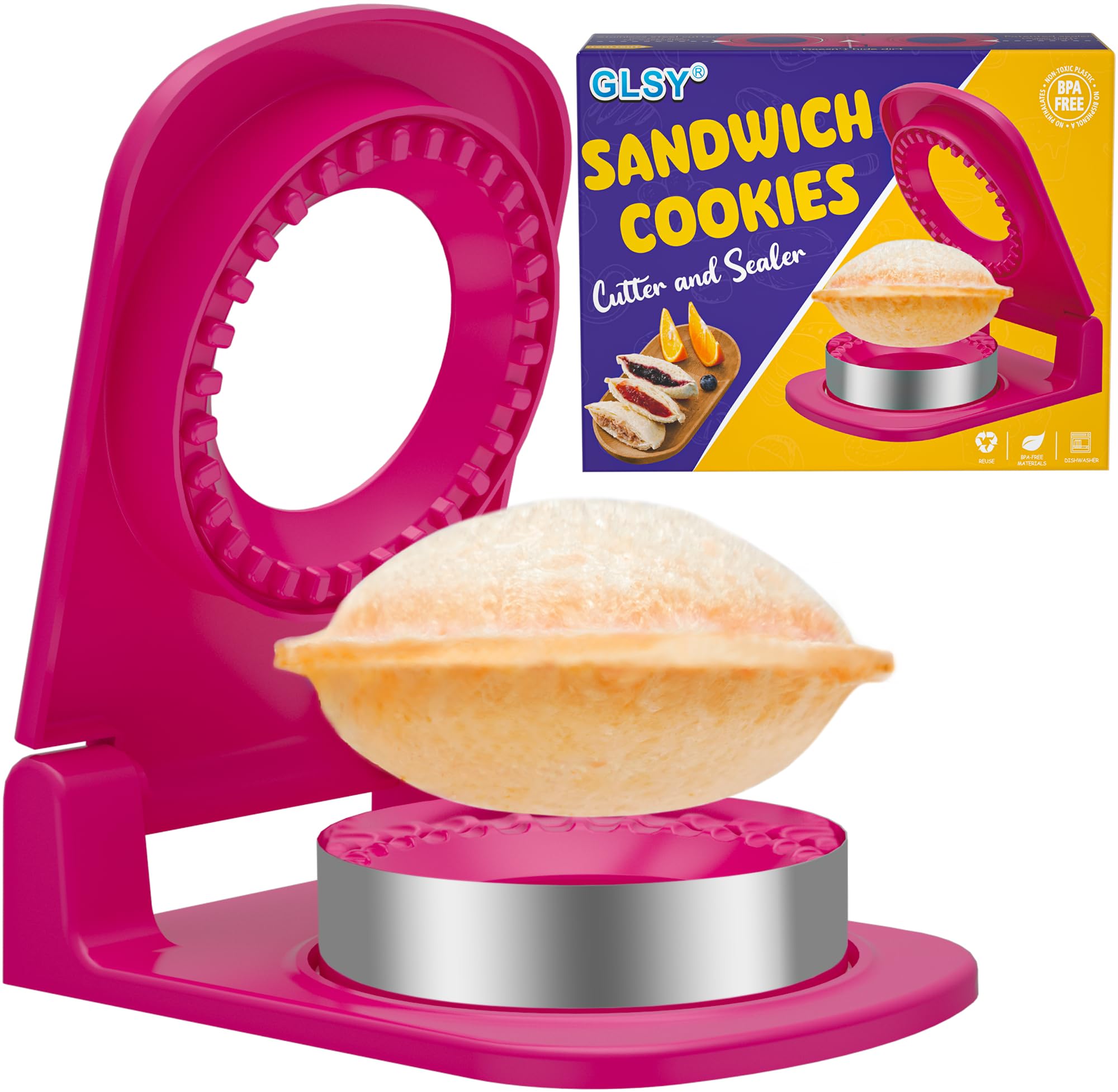 Stainless Steel Round Sandwich Cutter & Sealer - Perfectly Sealed Sandwiches for Lunch Box, Kids Snacks, Party Food & Picnic Prep (Pink) - Ideal for School Lunches, Birthday Parties & Outdoor Activities