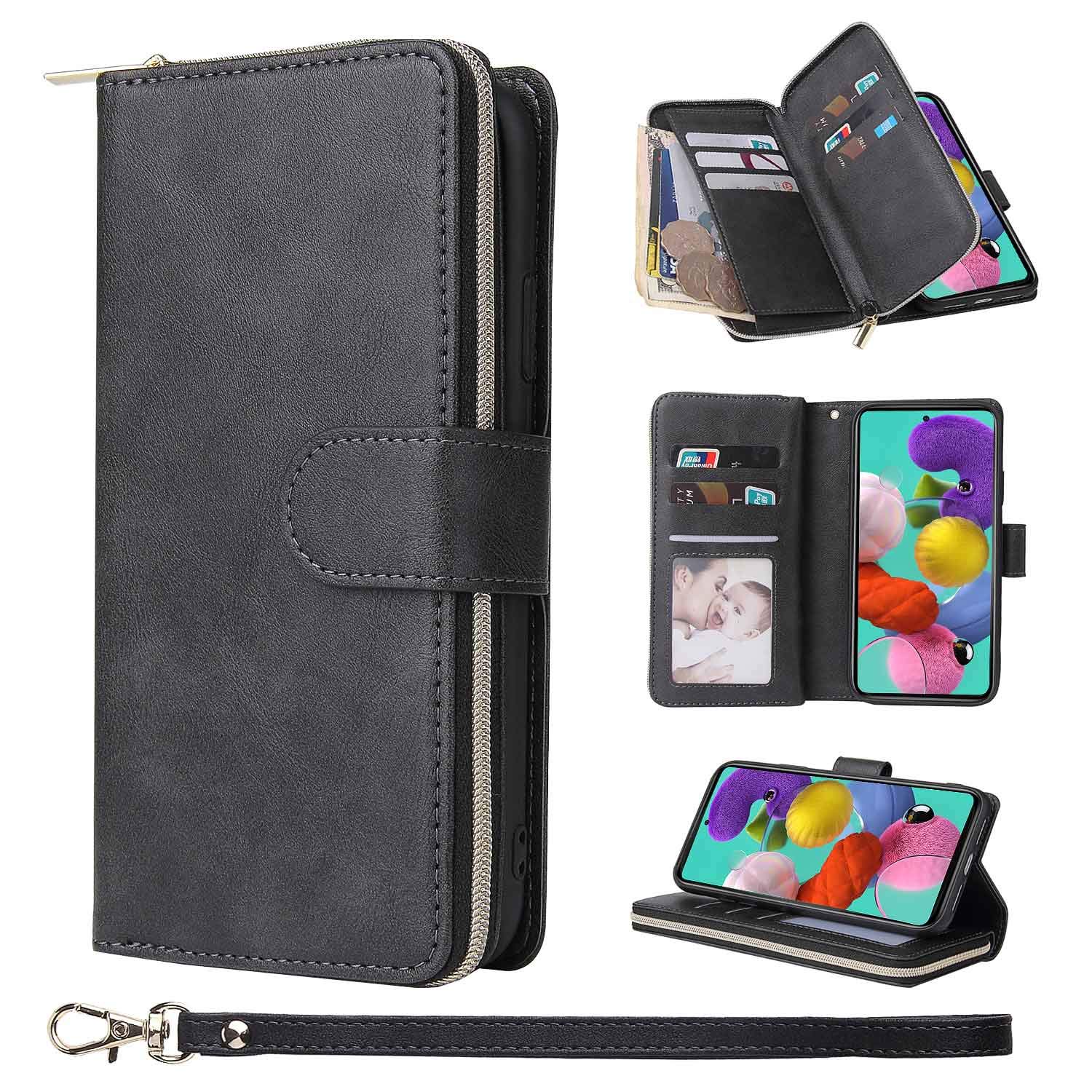 Premium 9-Card Leather Wallet Case for Samsung Galaxy A51 Series – Slim RFID Blocking Protective Cover with Kickstand for Daily Use & Travel