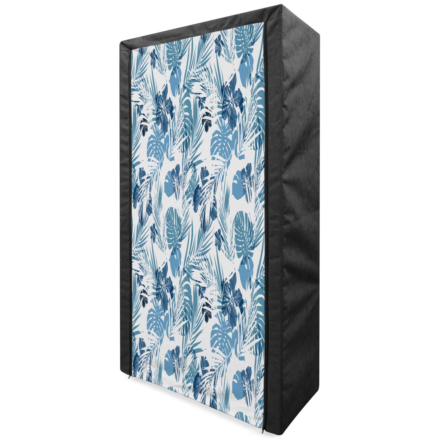Ambesonne Leaf Portable Fabric Wardrobe - Hawaiian Floral & Palm Tree Print Clothing Organizer with Shelves, 33.5 Inch Dark Blue & Lilac - Perfect for Beach House, Vacation Homes & Small Space Storage Solutions