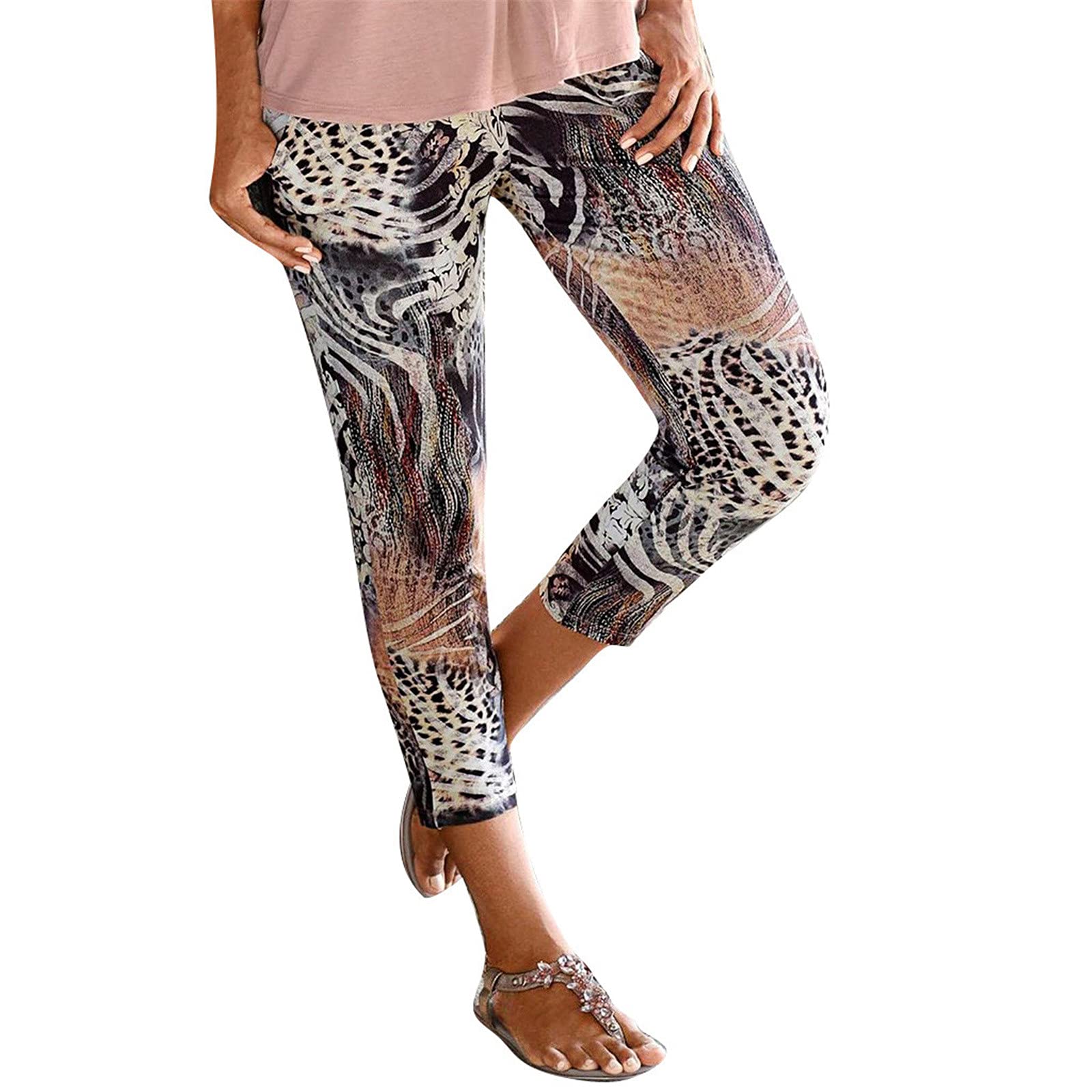 Pompotops Women's High Pocket Casual Printed Long Pants - Perfect for Vacation, Travel & Everyday Wear
