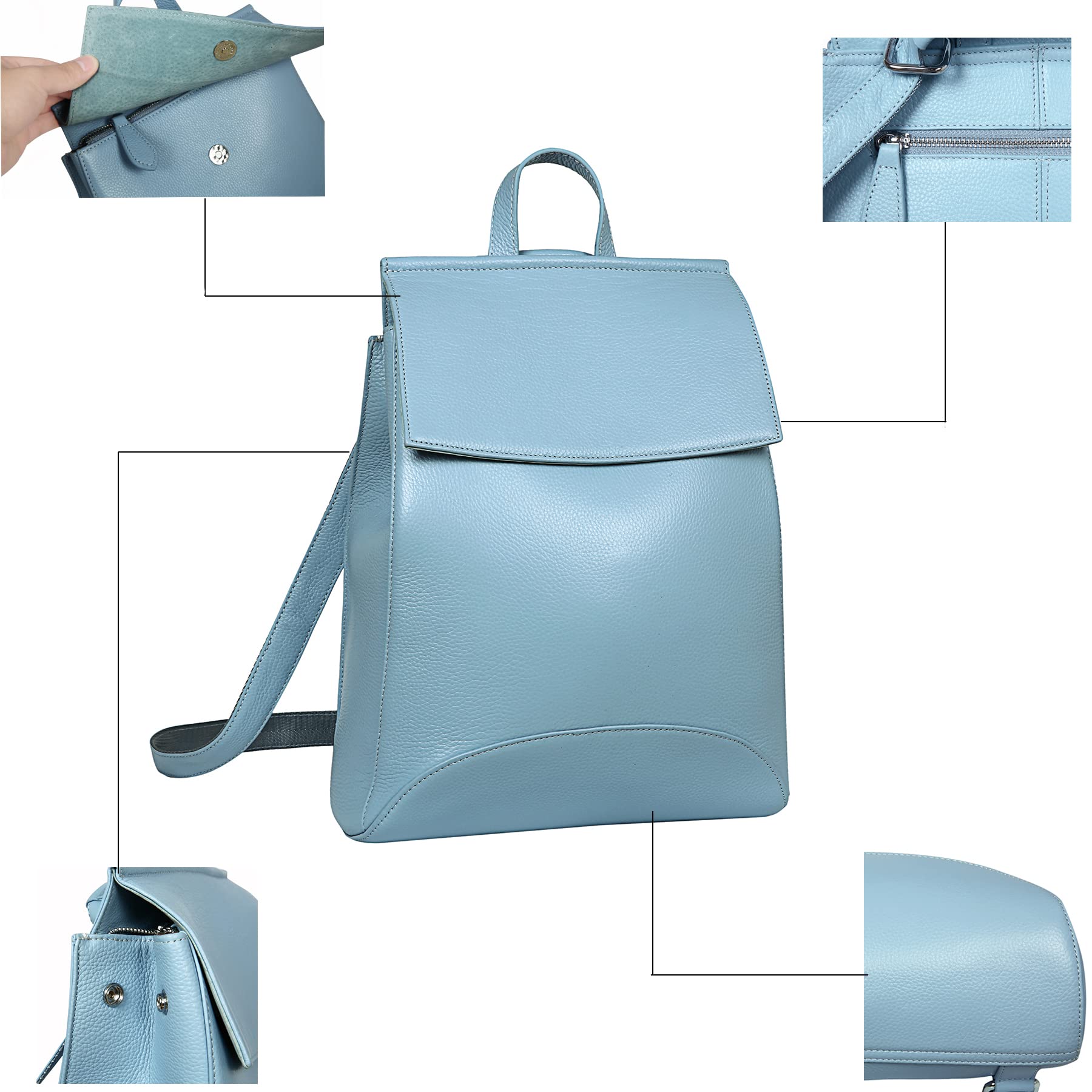 HESHE Women's Light Blue Backpack Purse - Stylish Shoulder Bag & Bookbag for College, Travel, Work & Daily Use | Cute Ladies Handbag with Multiple Pockets
