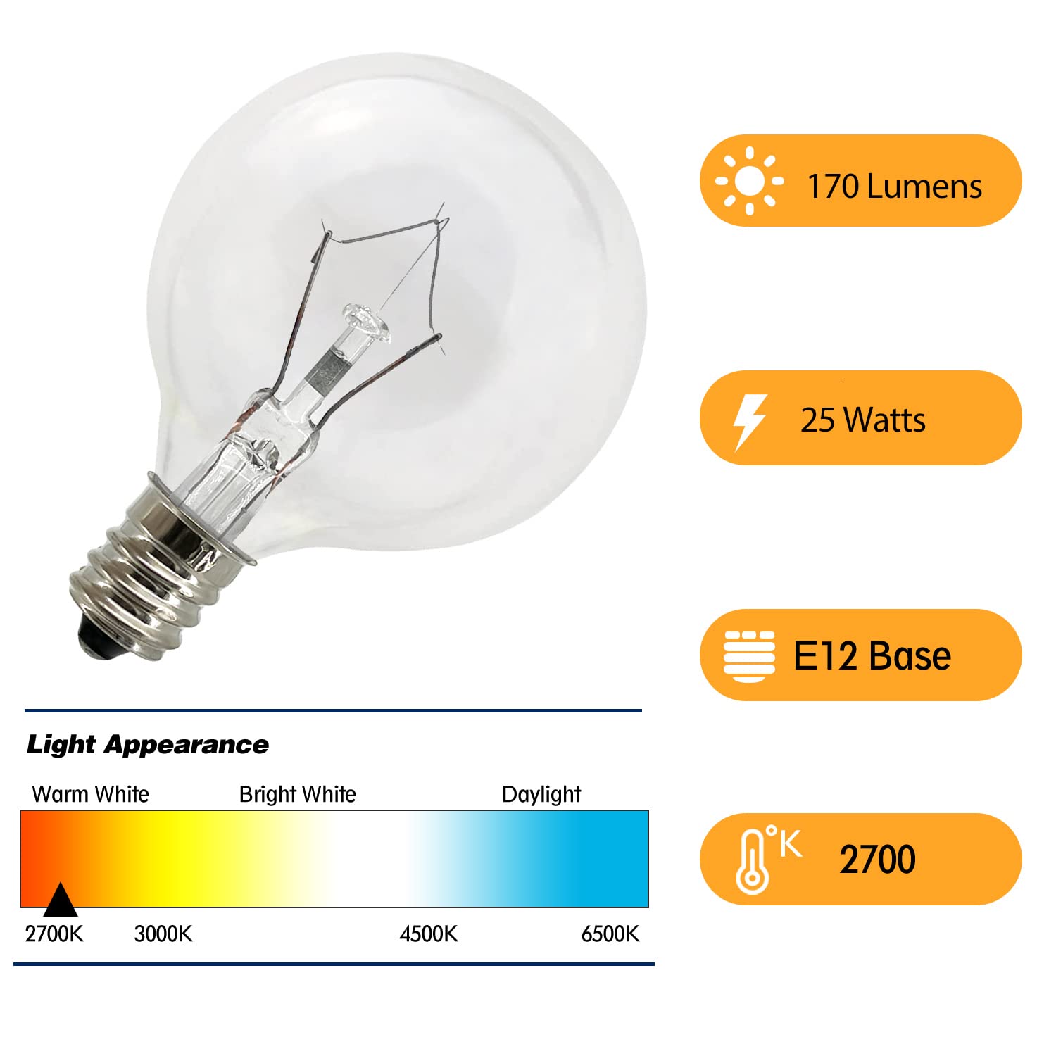 6 Pack G50 25W E12 Base Wax Warmer Bulbs - Clear G16.5 Globe Light Bulbs for Full Size Scentsy Warmers & Candle Wax Warmers | 120V Long Lifespan Bulbs | Perfect for Home Aromatherapy, Spa Relaxation & Holiday Decorations