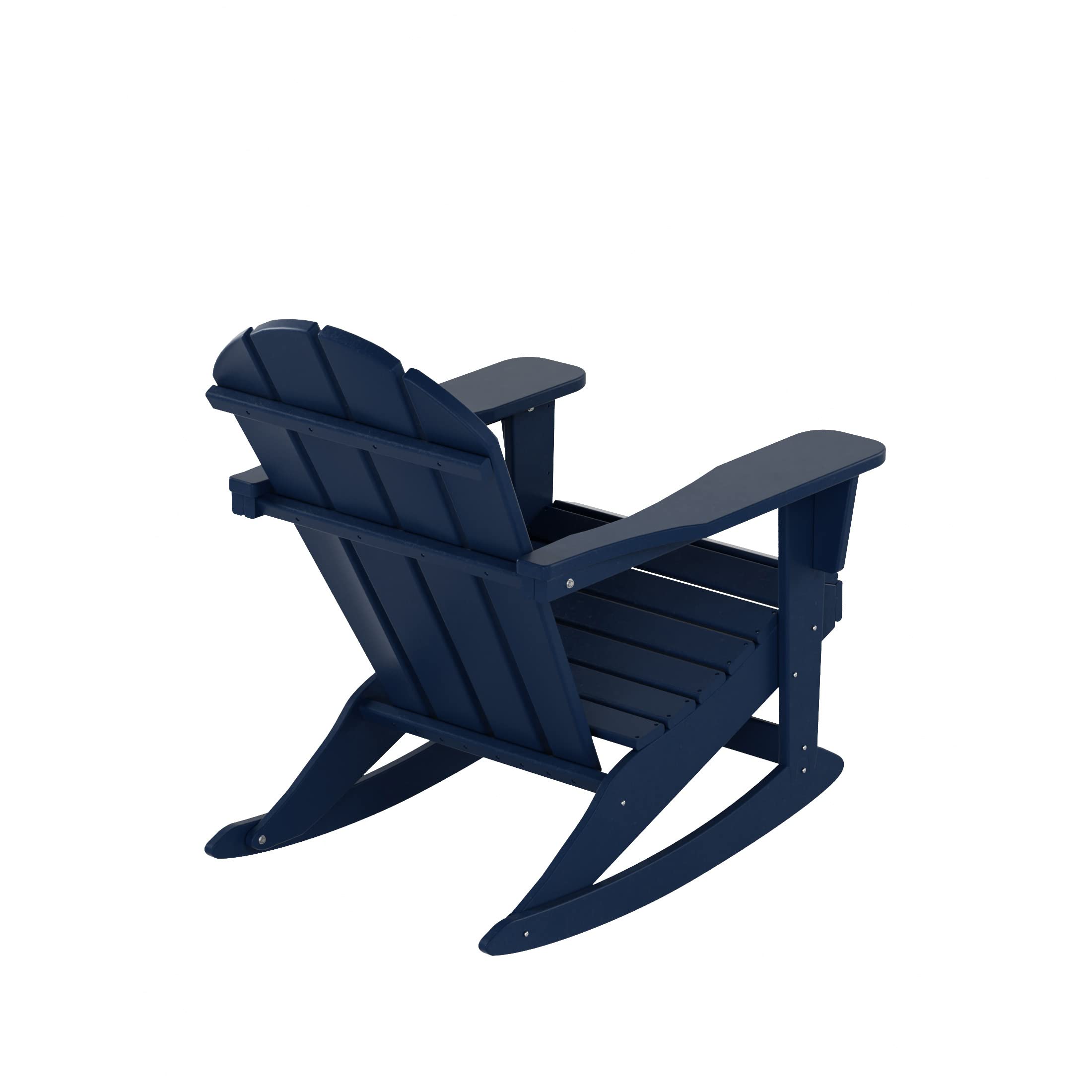 WestinTrends Malibu 3-Piece Outdoor Rocking Chair Set - All-Weather Poly Lumber Patio Furniture, Navy Blue Adirondack Rocking Chairs (Set of 2) with Side Table - Perfect for Porch, Garden, Backyard & Poolside Relaxation