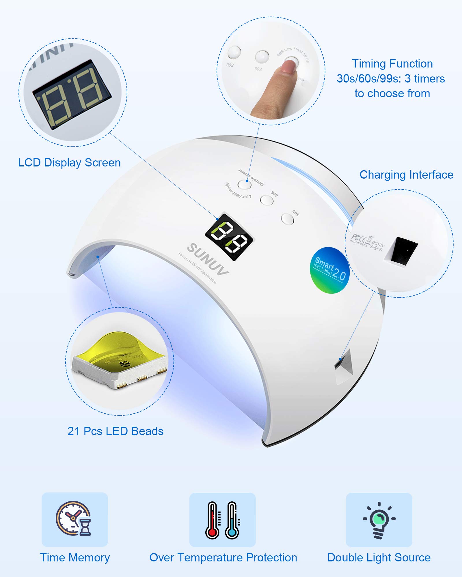 Professional SUNUV 48W UV LED Nail Lamp - Fast Drying Gel Polish Dryer with 30/60/99S Timer & Sensor, Removable Bottom Tray - Perfect for Home Manicures & Salon Nail Art (Ideal for Gel Polish, Acrylic Nails & DIY Nail Designs)