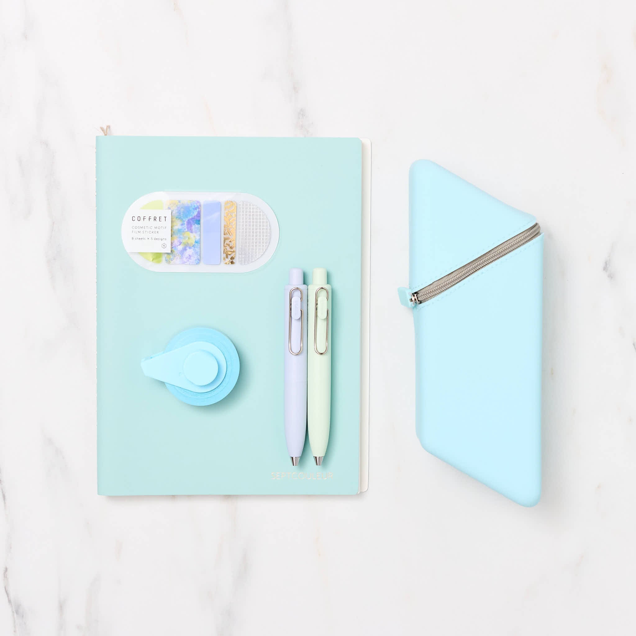 Premium Soda Blue Stationery Set - 50-Piece Notebooks, Pens & Sticky Notes for Office, School & Home Organization | Trendy Blue Office Supplies for Students & Professionals