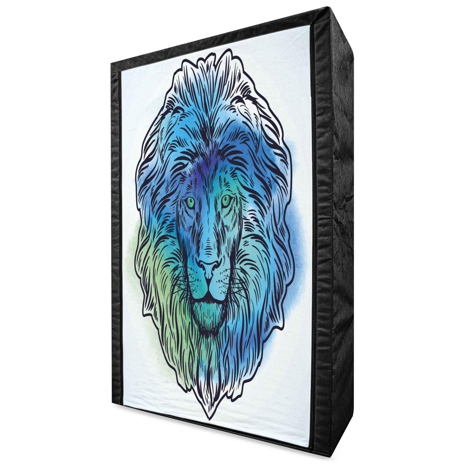 Ambesonne Lion Portable Fabric Wardrobe - King of Forest Digital Art Clothing Organizer with Shelves, 42.5 Inch Pale Blue Turquoise - Perfect for Bedroom, Dorm & Apartment Storage Solutions