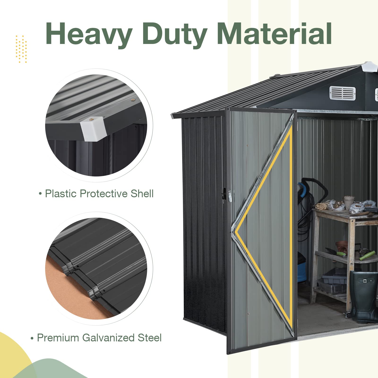 OC Orange-Casual 6x4 FT Outdoor Storage Shed - Galvanized Steel Metal Garden Tool Shed with Lockable Door for Backyard, Patio & Lawn | Weather-Resistant Black Outdoor Storage Solution for Gardening Tools, Lawn Equipment & Seasonal Items