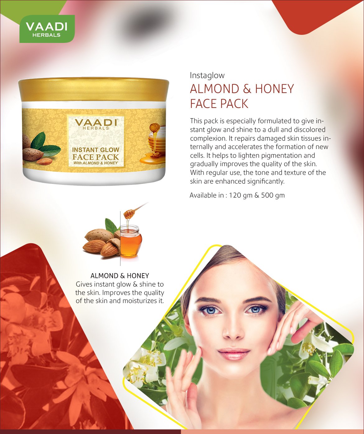 Vaadi Herbals Almond & Honey Instant Glow Face Pack - 600g Natural Skincare for Radiant Skin | Perfect for Daily Use & Spa Treatments