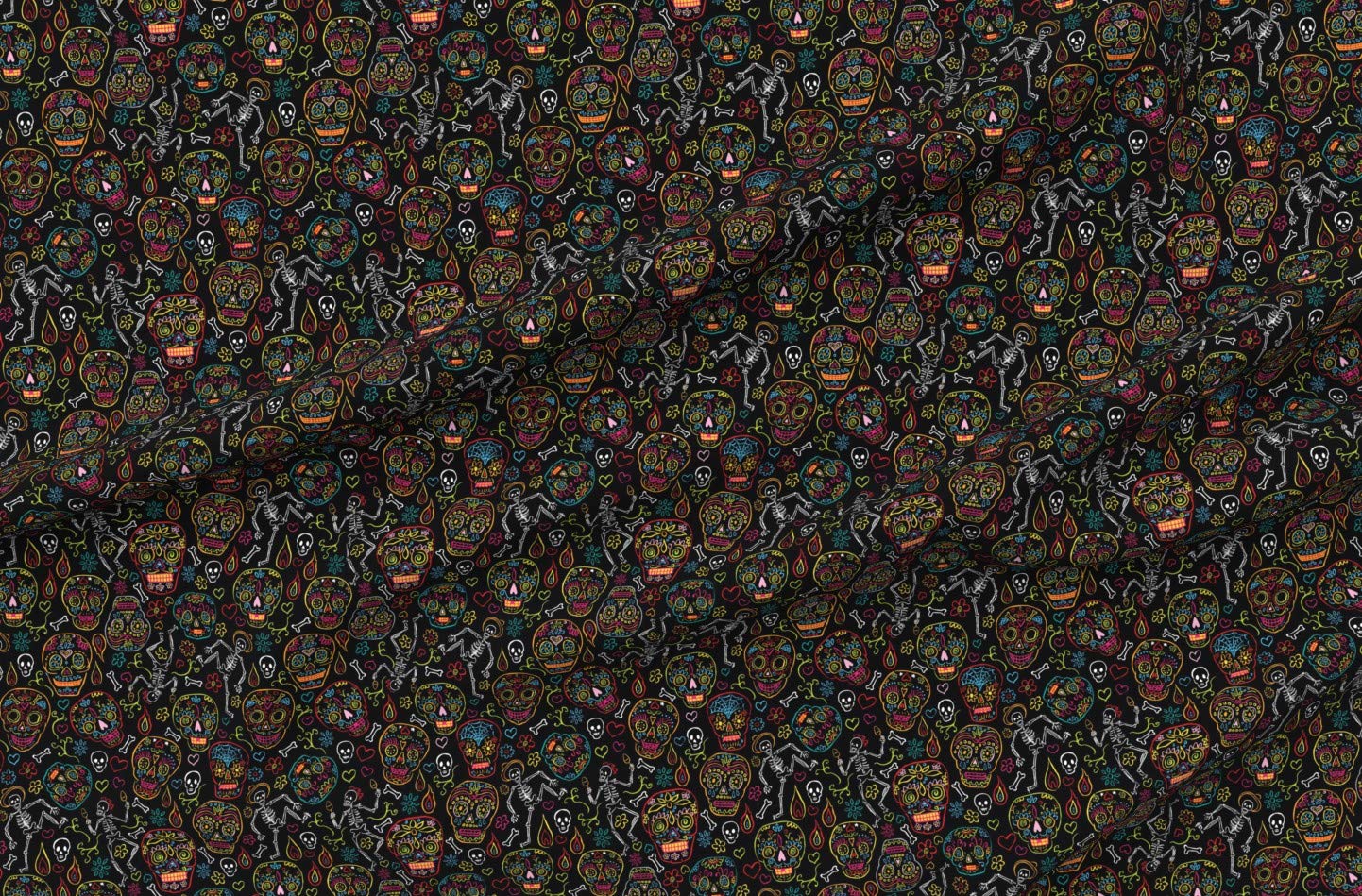 Sugar Skulls Black Large Day of the Dead Calaveras Mexican Skull Bones Printed Petal Signature Cotton Fabric by The Yard - Perfect for Sewing, Quilting, Apparel, Crafts & Home Decor | Spoonflower Fabric