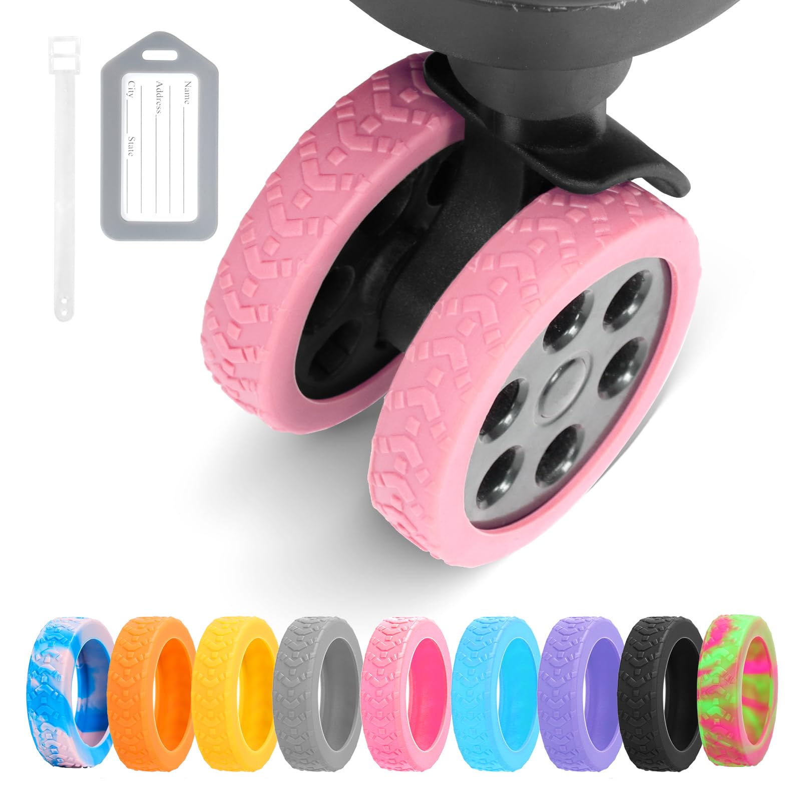 8-Pack Silicone Luggage Wheel Covers - 2-2.6 Inch Universal Fit for Spinner Suitcases & Office Chairs | Durable, Noise-Reducing Protectors for Travel & Home Use (Pink)