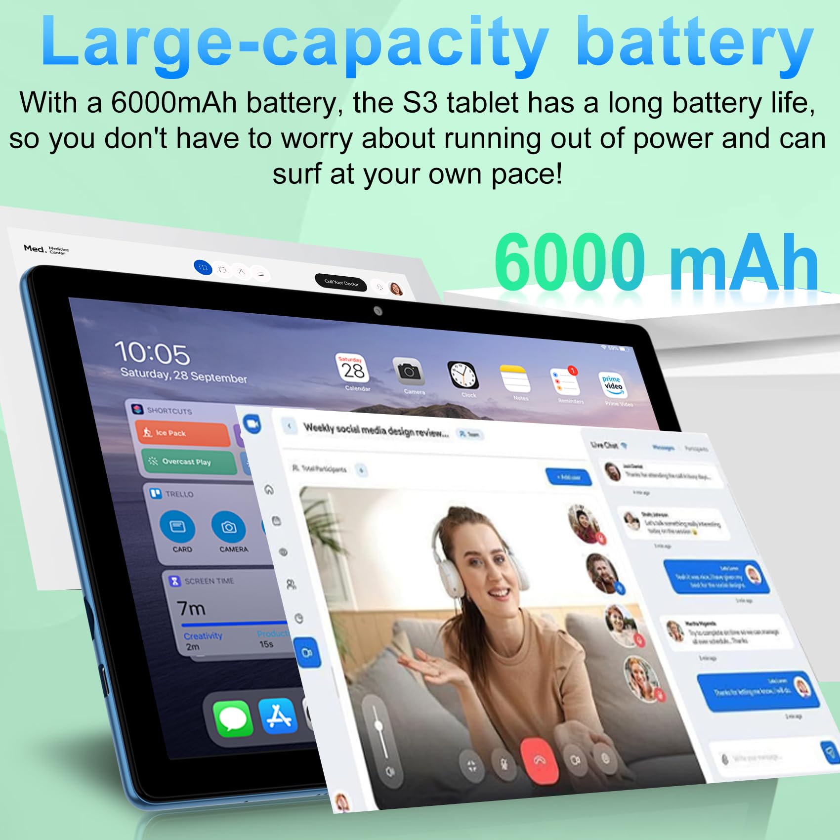 2025 10-inch Android 14 Tablet with Keyboard & Mouse - 20GB RAM 128GB ROM 1TB Expandable Storage, Octa-Core Processor, 6000mAh Battery, HD IPS Display - 2-in-1 Tablet for Work & Entertainment - 5G WiFi 6, Dual Camera, Widevine L1, GMS Certified (Blue) - Perfect for Business, School & Travel Use