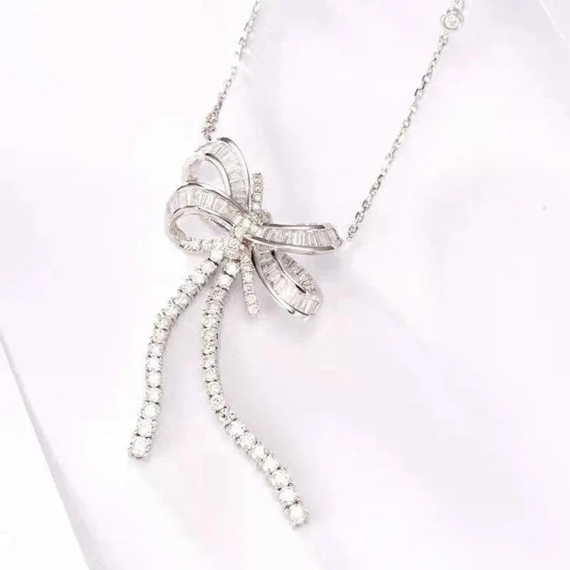 18K Gold Butterfly Knot Pendant Necklace for Women - 1.8 Carat Natural Diamond Accented Wedding Jewelry - Perfect for Anniversary Gifts, Bridal Party & Special Occasions