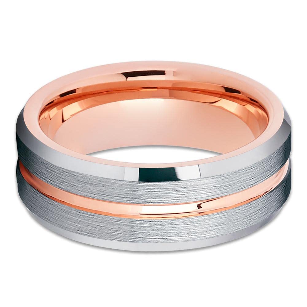 Rose Gold Tungsten Wedding Band - Hammered Ring for Men & Women
