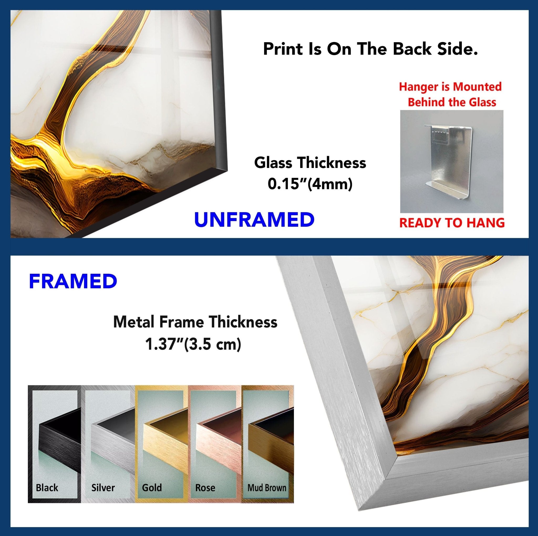 Abstract Golden Details Marble Glass Wall Art - Modern Home Decor for Living Room, Bedroom & Office | Elegant Handmade Glass Panel for Interior Design