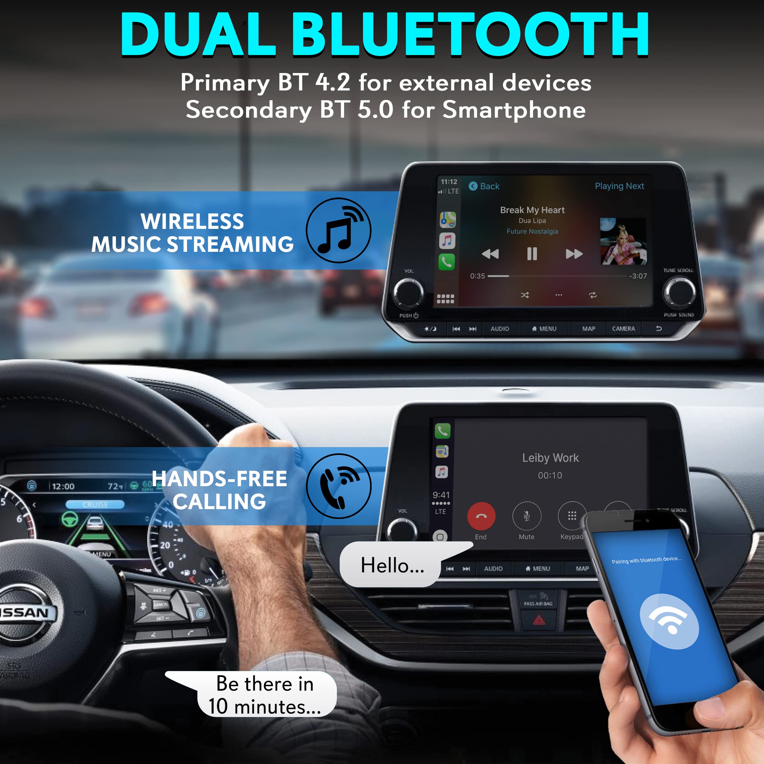 PyleUSA Wireless CarPlay & Android Auto Multimedia Video Box - 4GB RAM 64GB ROM, 2.4GHz/5GHz Dual Band WiFi, Bluetooth, Octa-Core 64Bit Processor, 4K Full HD H.265, USB 3.0 Android Box with Screen Mirroring - Perfect for Car Entertainment & Smartphone Integration