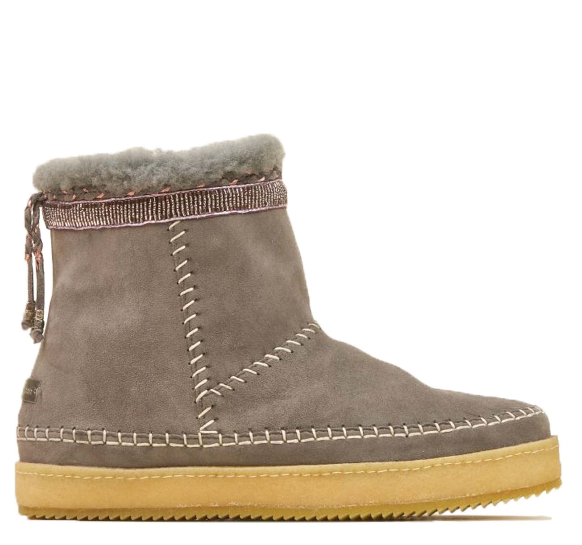 Nyali Crepe Fur Lined Winter Boots for Women - Warm Sheep Wool Lined Ankle Booties | Light Grey Suede Pull-On Boots | Perfect for Cold Weather, Snow Days & Winter Fashion Outfits