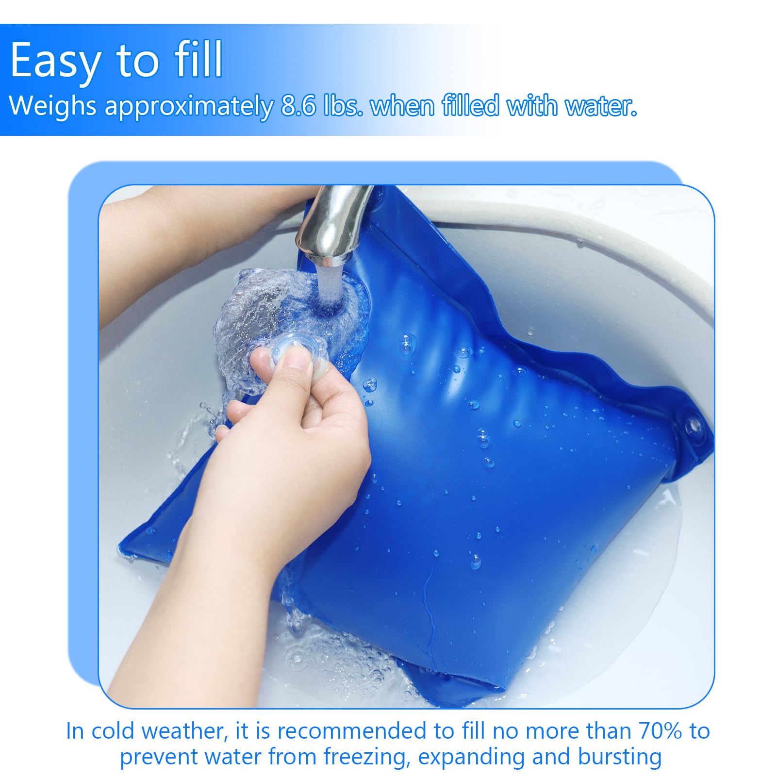 Heavy Duty 10-Pack PVC Pool Cover Water Bags - Wall Hanging Weights for Above Ground & Inground Swimming Pools, Hot Tubs - Winter Cold Resistant Blue Water Tubes (Perfect for Securing Pool Covers in All Seasons)