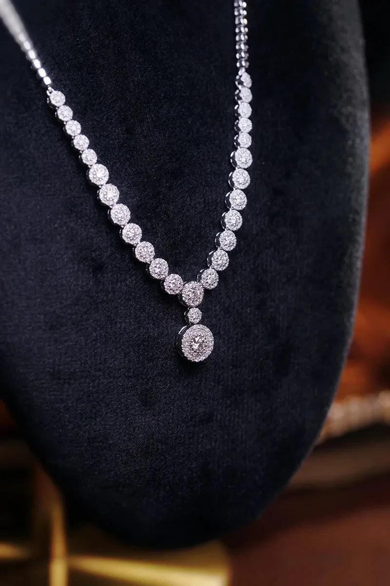 18K White Gold Vintage Diamond Necklace for Women - 1.7 Carat Real Natural Diamond Wedding Jewelry | Elegant Bridal Gift, Anniversary Present & Special Occasion Accessory