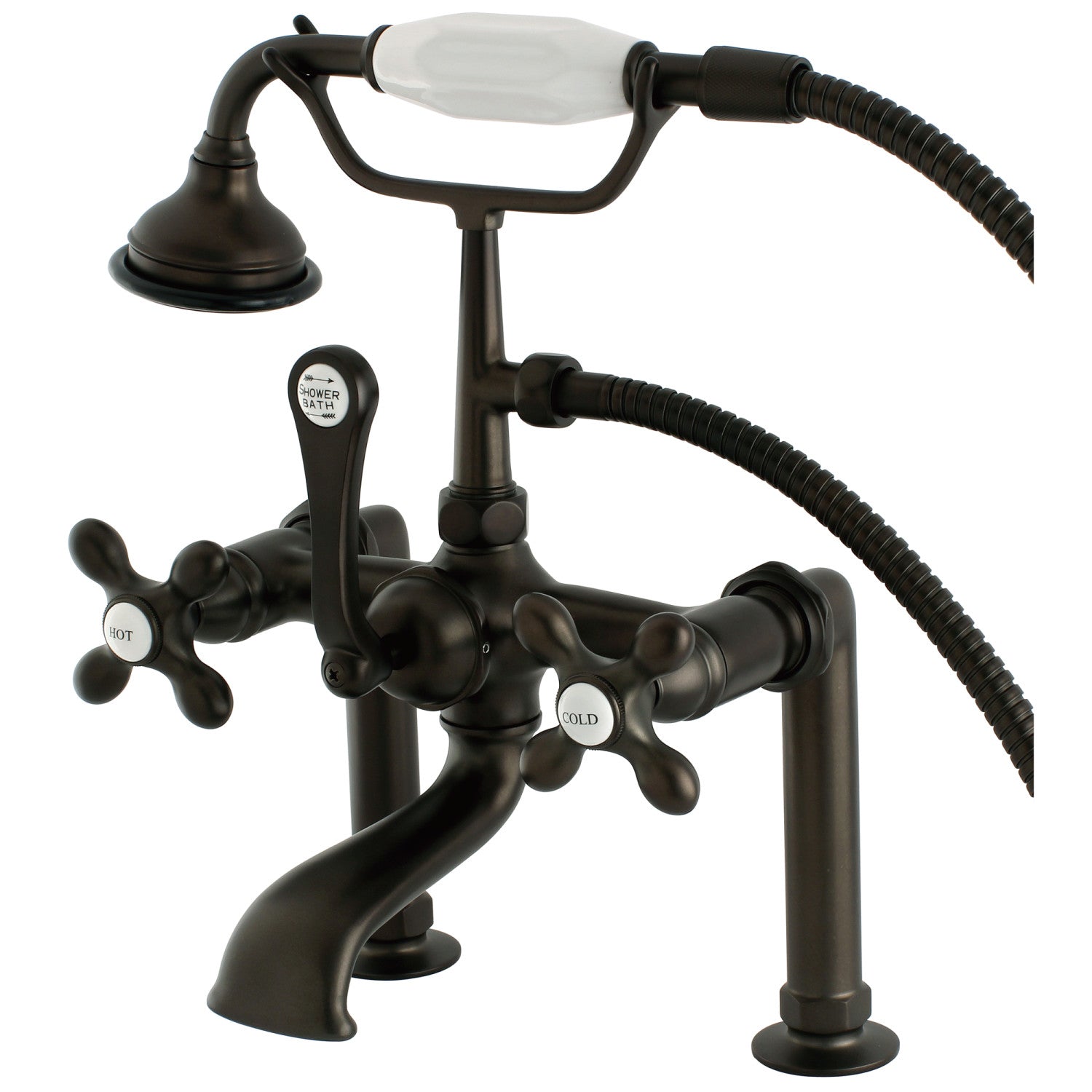 Vintage Clawfoot Tub Faucet with Hand Shower - Oil Rubbed Bronze 3-Handle 2-Hole Deck Mount Bathroom Fixture for Classic & Modern Bathrooms
