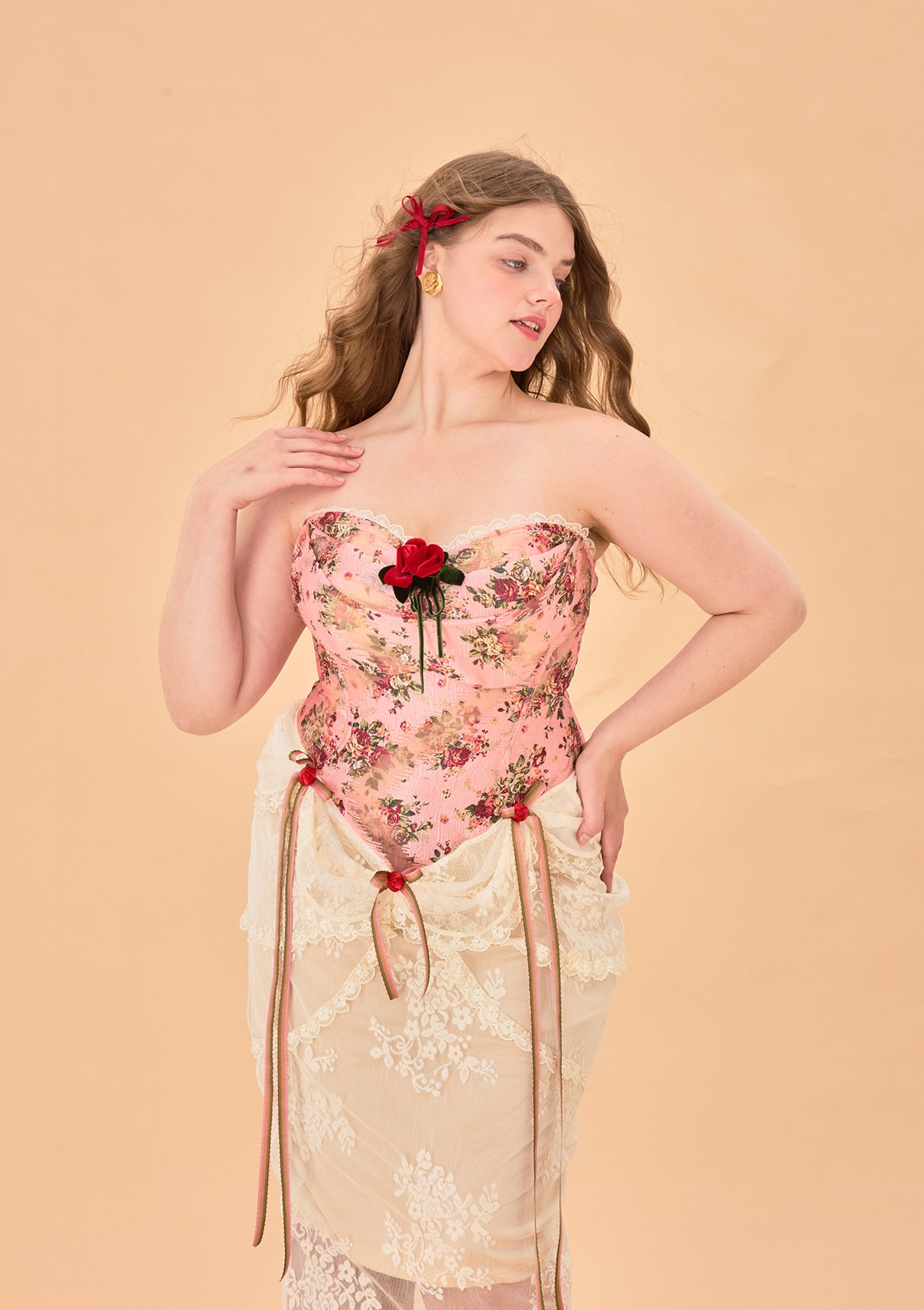 Elegant Curve & Plus Size Rose Under the Moon Corset Dress for Evening Parties, Date Nights & Special Occasions