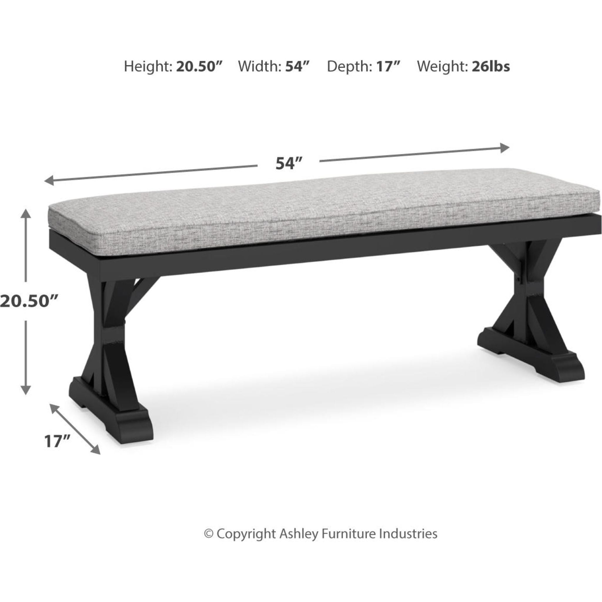 **Beachcroft Outdoor Bench with Cushion - Weather-Resistant Patio Furniture for Garden, Porch & Backyard - Black/Light Gray**    (Note: This optimized title includes keywords like 