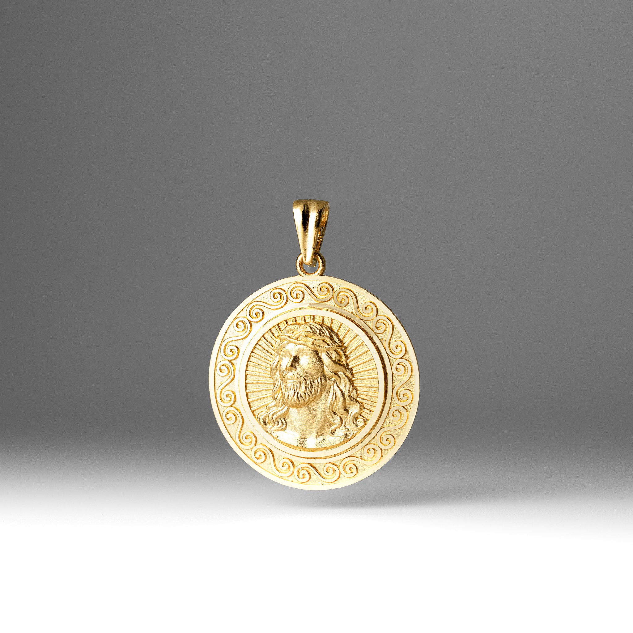 Gold Large Round Medal Jesus Pendant PT3235 - Religious Jewelry for Men & Women - Perfect for Baptism, Confirmation & Faith-Based Gifts