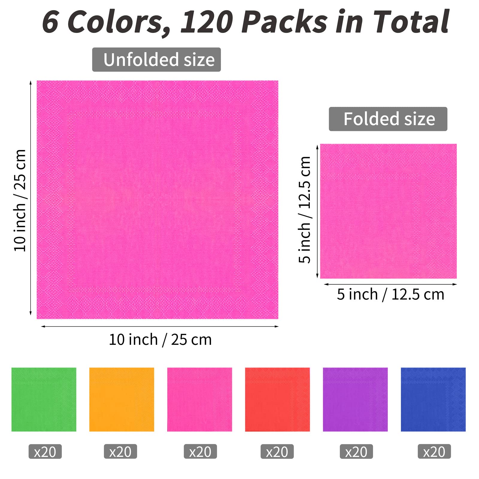 Resinta 120-Pack Neon Cocktail Napkins - 2-Ply Beverage & Luncheon Paper Napkins for Parties (6 Vibrant Colors) - Perfect for Cocktail Hours, Weddings, and Birthday Celebrations