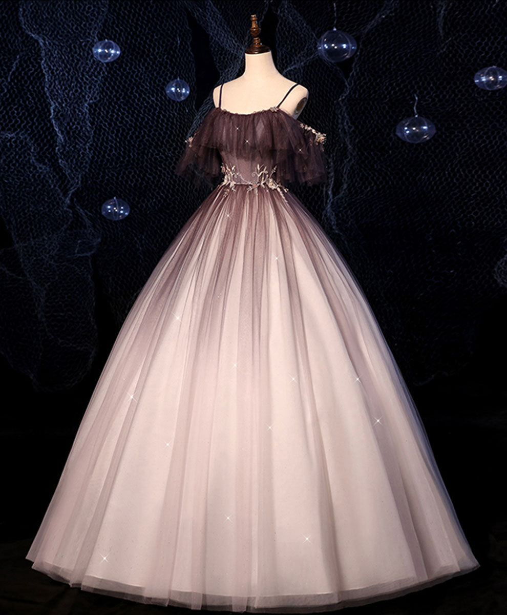 Elegant Coffee One Shoulder Tulle Long Prom Gown - Formal Evening Dress for Homecoming, Ball, and Special Occasions
