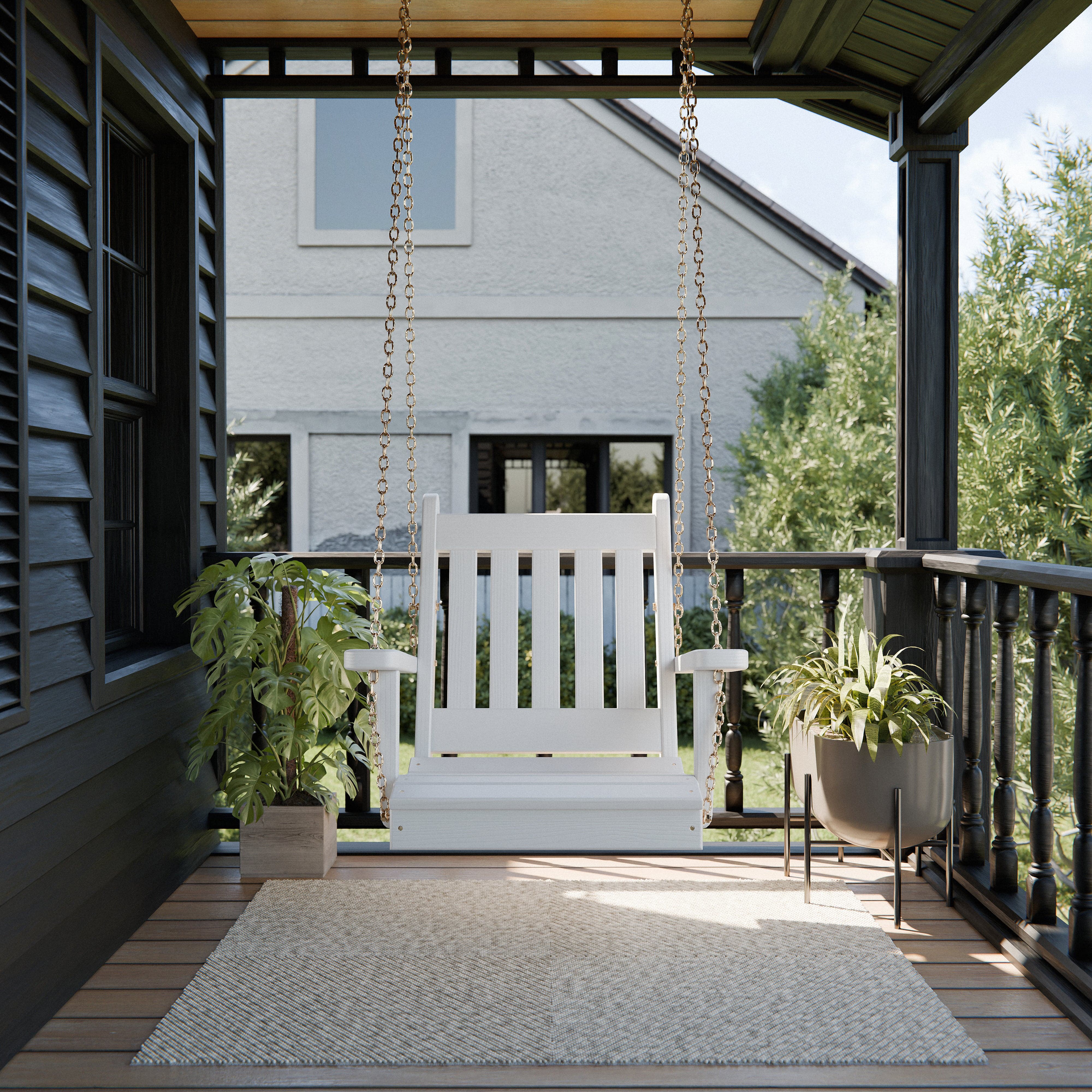 Keystone Amish Co. Franklin Swing Chair - Black Outdoor Rocking Chair for Porch, Garden, or Patio - Relaxing Hanging Seat with Durable Steel Frame