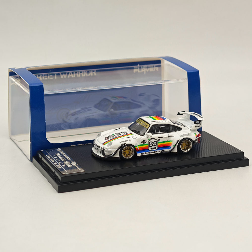 1:64 Scale Diecast Metal Porsche 911 RWB 993 Racing Car Model - White with Apple #89 Livery - Collectible Sports Car for Display, Racing Enthusiasts & Diecast Collectors