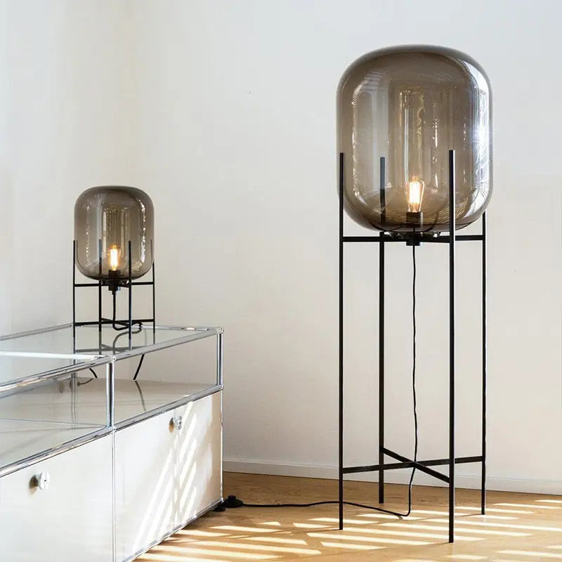 Glowlia Modern Glass Shade Floor Lamp - Elegant Living Room Lighting for Bedroom, Office & Reading Nook - Adjustable Height Standing Light with Soft Ambient Glow