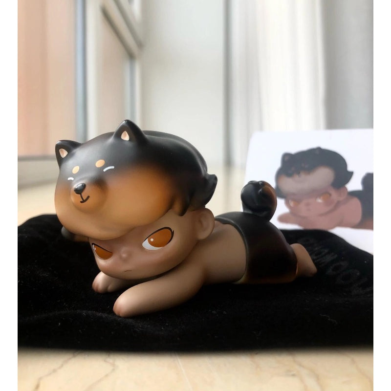 DIMOO Black Shiba Inu Lying Down Limited Edition Collectible Figure - Perfect for Anime Fans, Desk Decor & Gift Giving