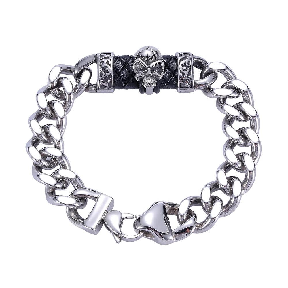 Banemi Men's Stackable Stainless Steel Bracelets - Adjustable Skull Design for Boyfriend Gifts (3 Different Lengths) | Perfect for Casual Wear, Date Nights & Gifts for Him