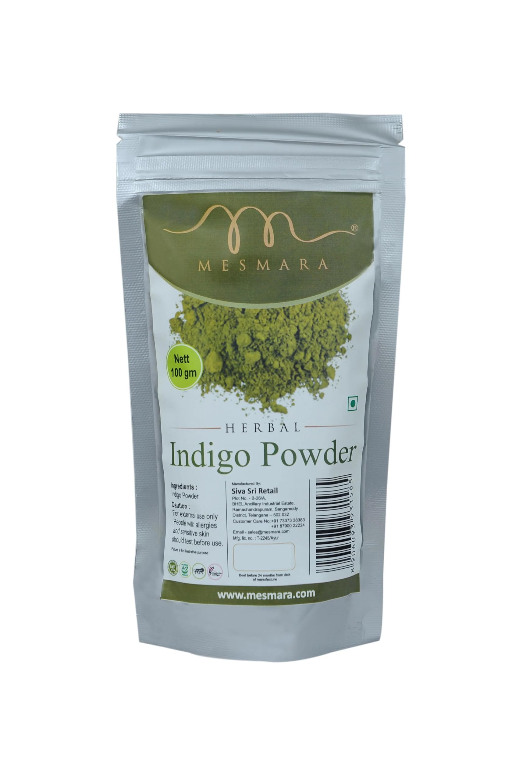 Mesmara 100% Natural Indigo Powder for Hair & Beard Dye - 100g | Safe, Chemical-Free Gray Coverage | DIY Hair Coloring at Home for Men & Women