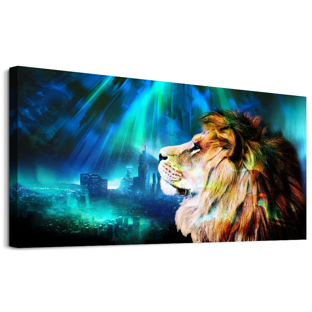 Modern Abstract Aurora Lion Canvas Wall Art - Large Farmhouse Decor for Living Room, Bedroom & Bathroom - Premium Home Decor Paintings & Wall Pictures | Perfect for Housewarming Gifts & Interior Design