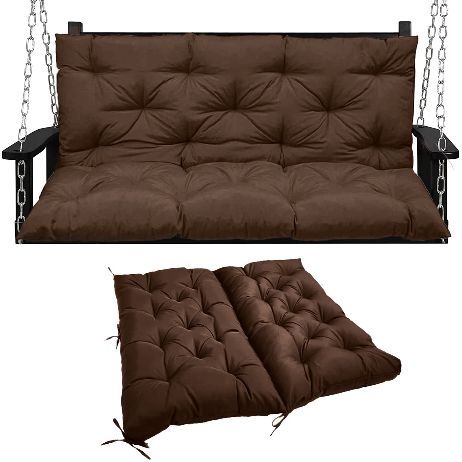 Waterproof Swing Replacement Seat Cushions for Outdoor Furniture - 2-3 Seater Bench Cushions with Backrest (Brown, 40x40in) - Perfect for Garden Swings, Patio Recliners & Porch Sofas