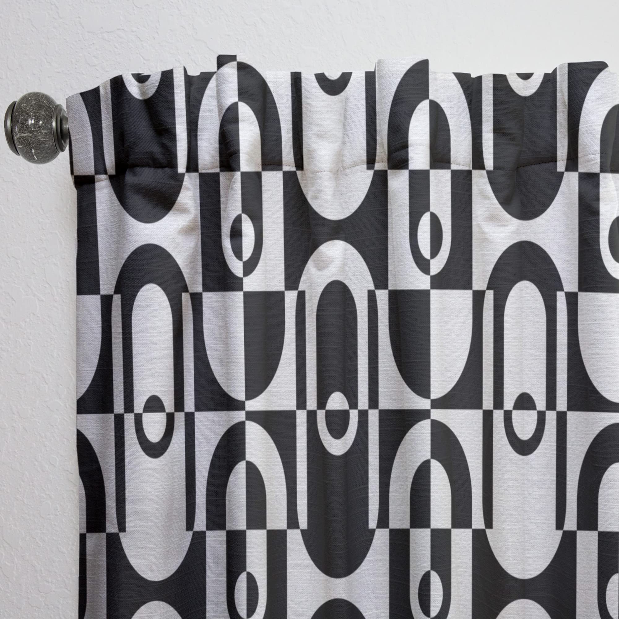 Monochrome Geometric Pattern Blackout Curtains - Thermal Insulated Single Panel (52x84) for Bedroom & Living Room - Modern Window Drapes for Home Decor & Light Blocking