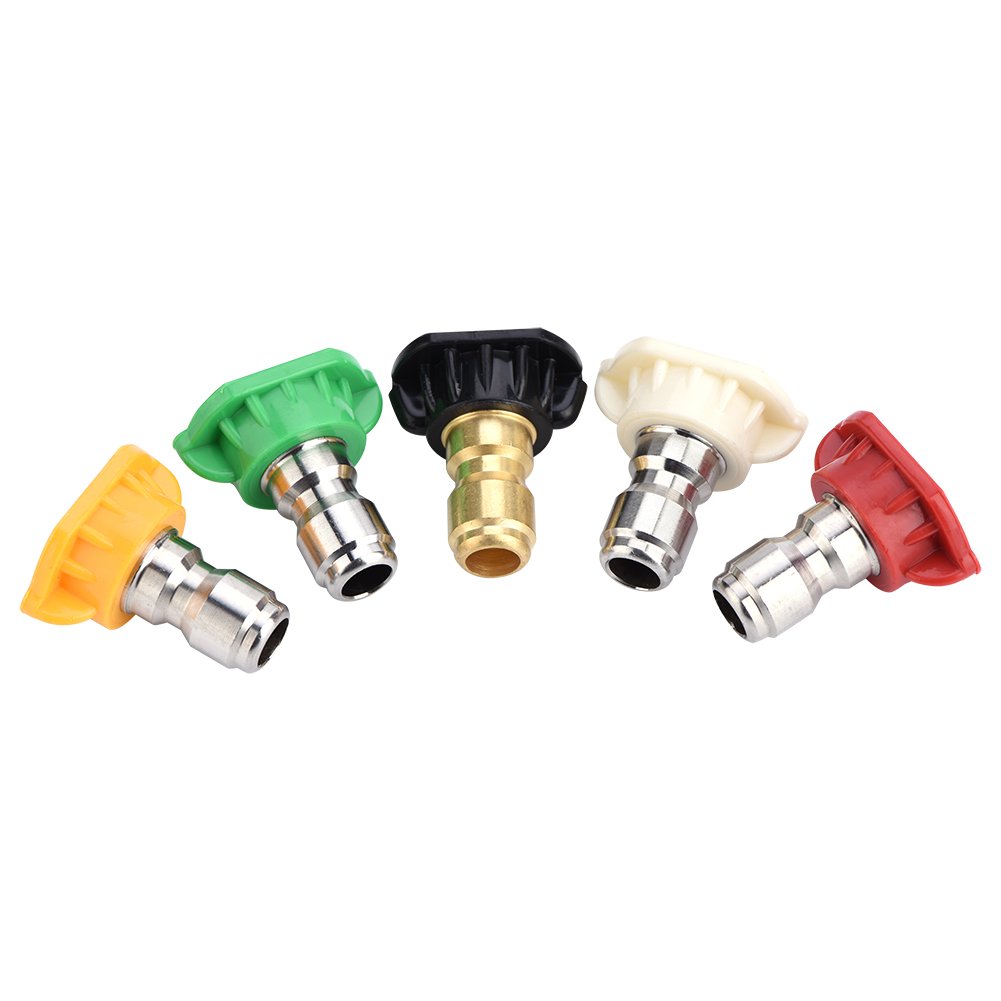 5-Piece Pressure Washer Nozzle Tip Set with Quick Connect - 15° 25° 40° Soap & Turbo Spray Tips for Cleaning Driveways, Cars, Decks & Outdoor Surfaces