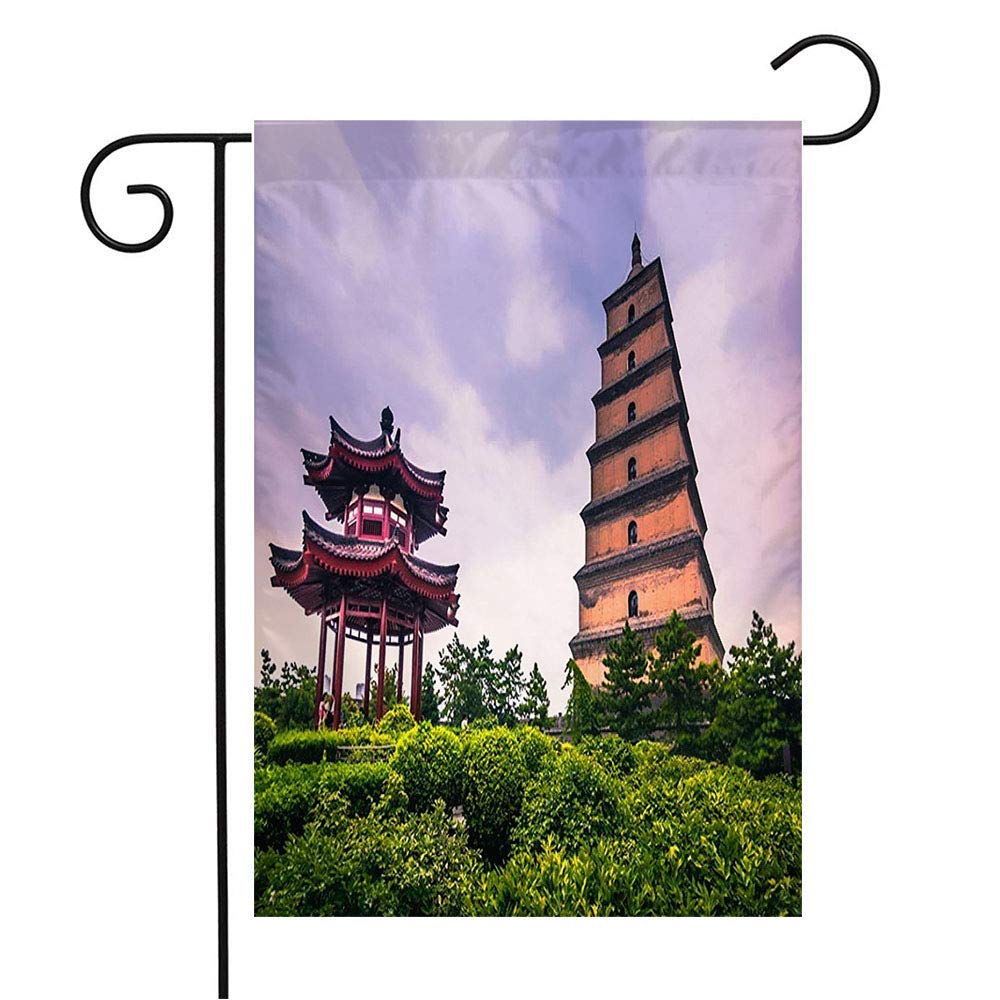 Welcome Garden Flag - Xuanzang Legacy 2014 Chinese Landmark Design | Traditional Goose Seasonal Decor for Patio, Lawn & Outdoor Home | 12x18 Inch Gift for History Enthusiasts & Garden Lovers | Perfect for Asian-Themed Gardens & Cultural Celebrations