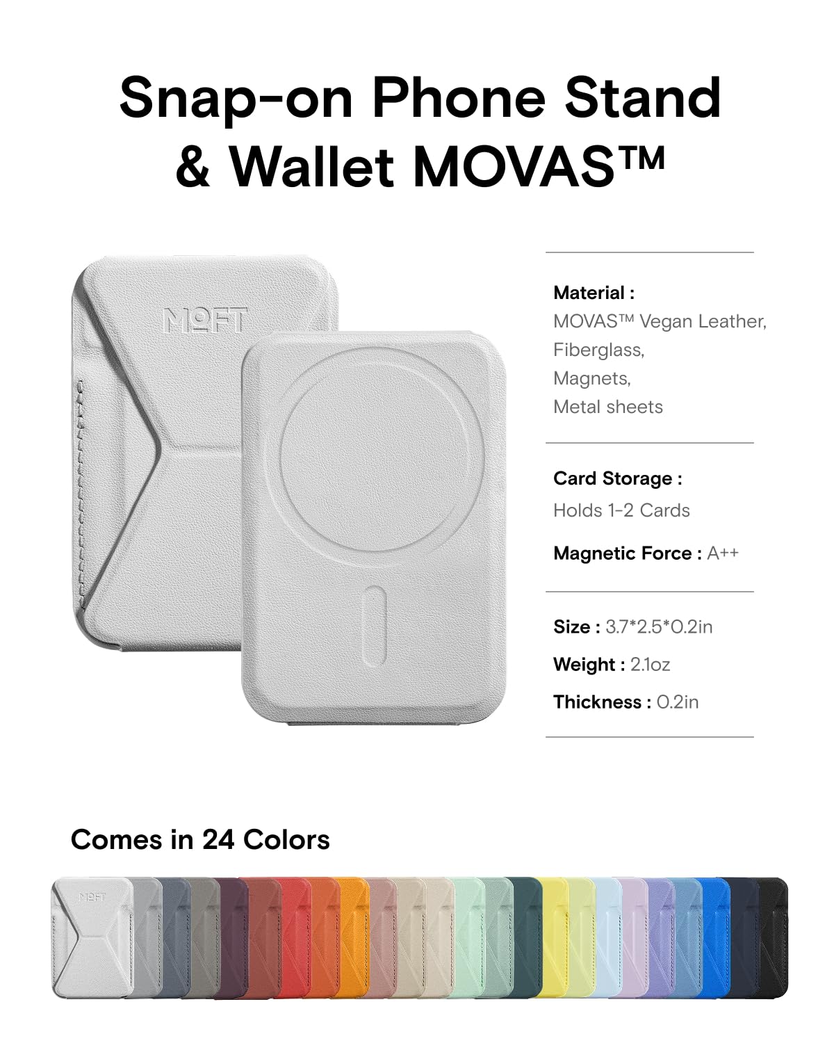 MOFT MagSafe Wallet for iPhone 15/14/13/12 Series - Slim Magnetic Phone Card Holder with 3 Viewing Angles, Holds 2 Cards, Stain-Resistant Vegan Leather Phone Stand (Misty Cove) - Perfect for Work, Travel & Everyday Use