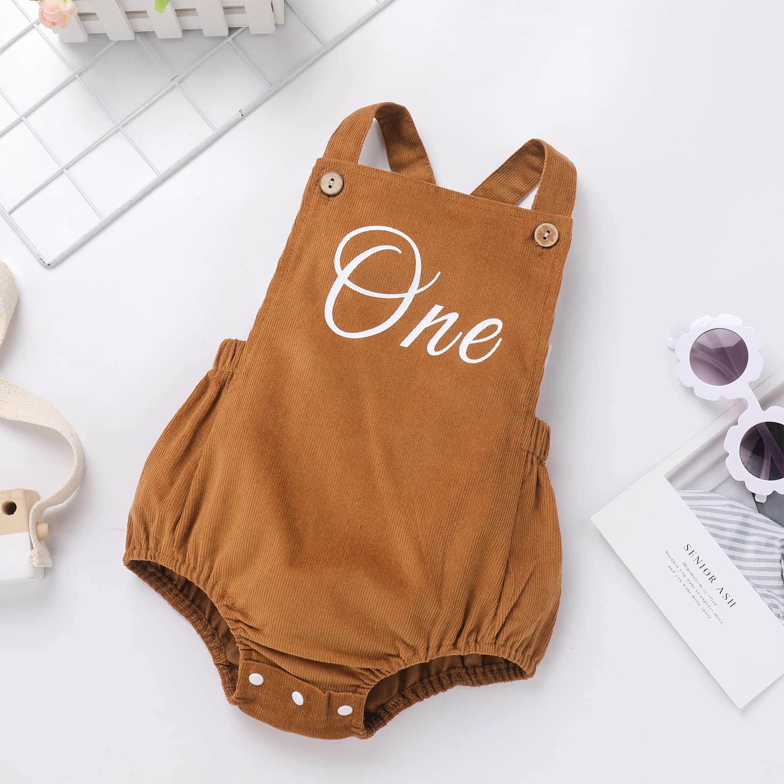 Adorable Boho Baby Romper - 1st Birthday Outfit for Girls & Boys | Corduroy Overall Bodysuit for Cake Smash Photoshoot & Special Occasions
