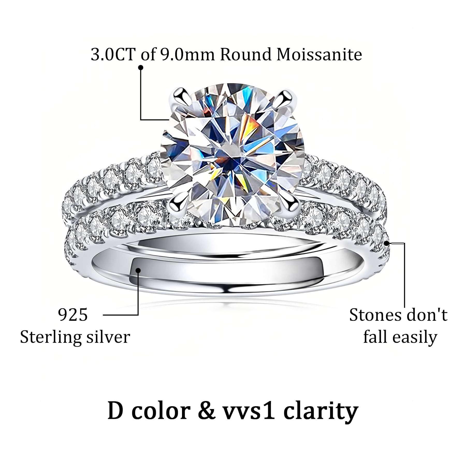 Moissanite Wedding Ring Set for Women - 925 Sterling Silver Engagement & Bridal Rings - Perfect for Proposals, Anniversaries, and Special Occasions
