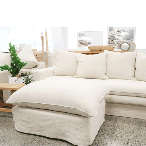 Lotus Slipcover Ottoman - Natural Fabric Footstool Pouf with Removable Cover, Perfect for Living Room, Bedroom, or Nursery Decor