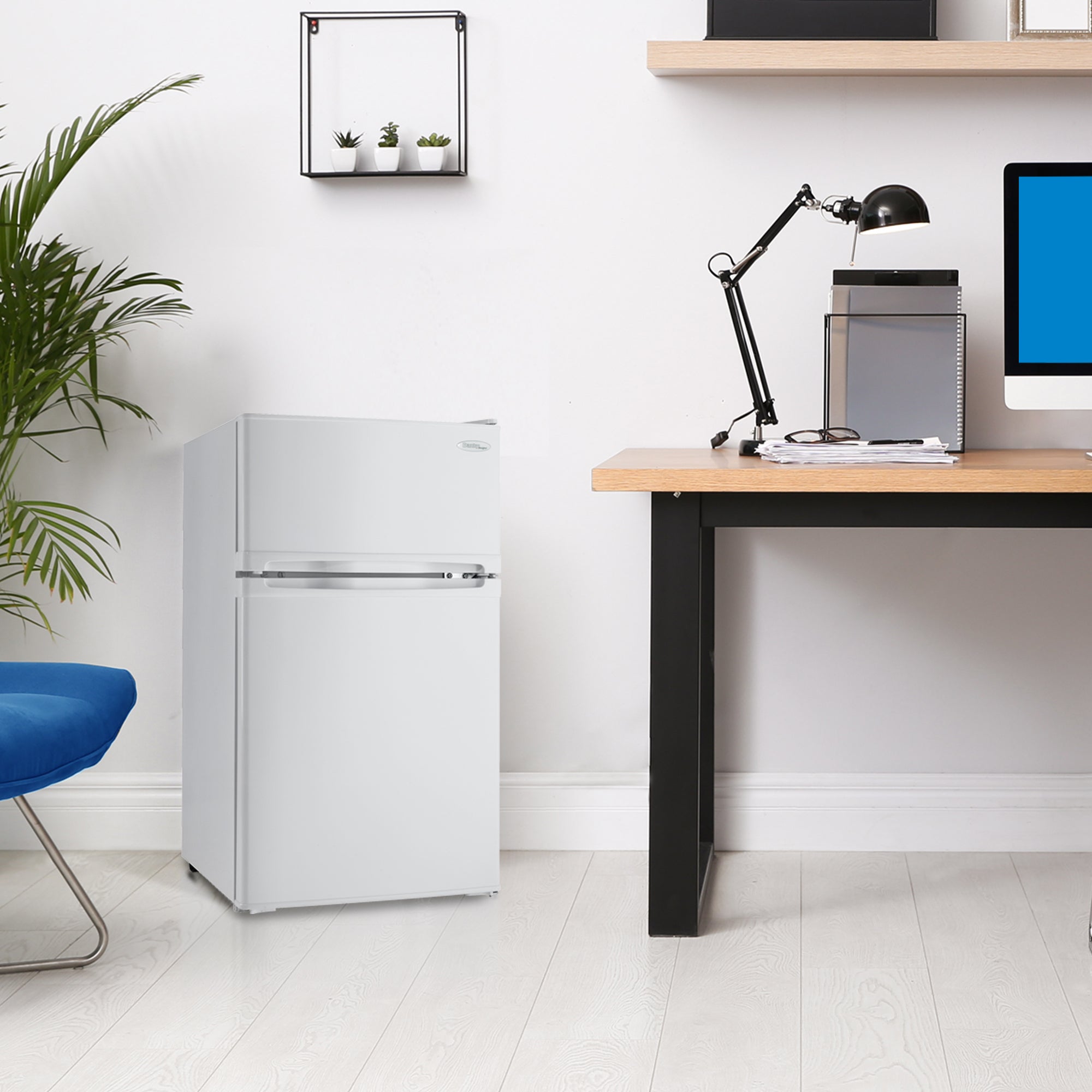 Danby DCR031B1WDD 3.1 cu.ft Compact Refrigerator with 2 Doors - White Mini Fridge for Dorm, Office, Bedroom or Apartment - Energy Efficient Small Freezer & Beverage Cooler