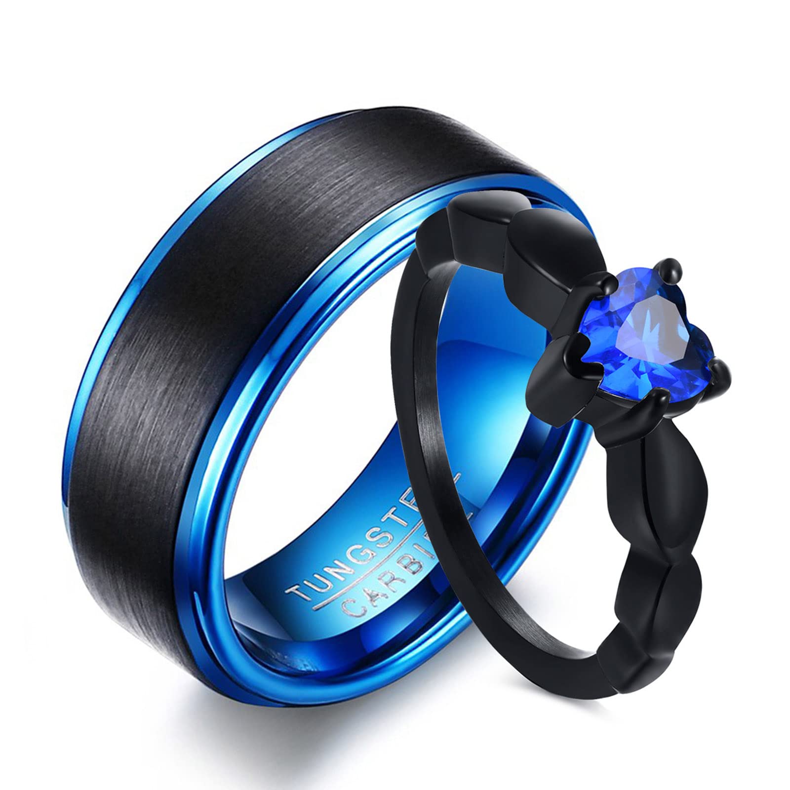 VNOX 2-Piece Custom Couple Rings Set - Personalized His & Hers Stainless Steel Promise Rings | Black Matching Wedding Bands for Men & Women | Perfect for Anniversaries, Engagements & Romantic Gifts