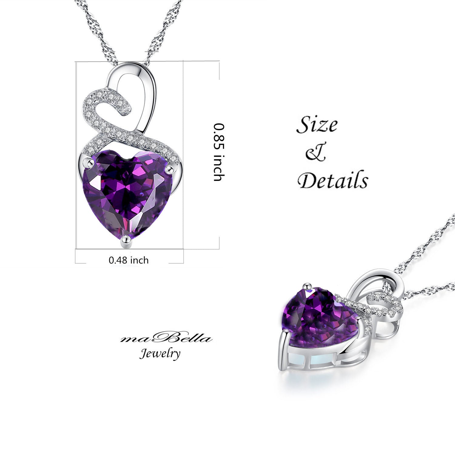 Authentic Sterling Silver Double Heart Simulated Birthstone Pendant Necklace for Women | Elegant Jewelry Gift for Her | Perfect for Anniversaries, Birthdays & Valentine's Day