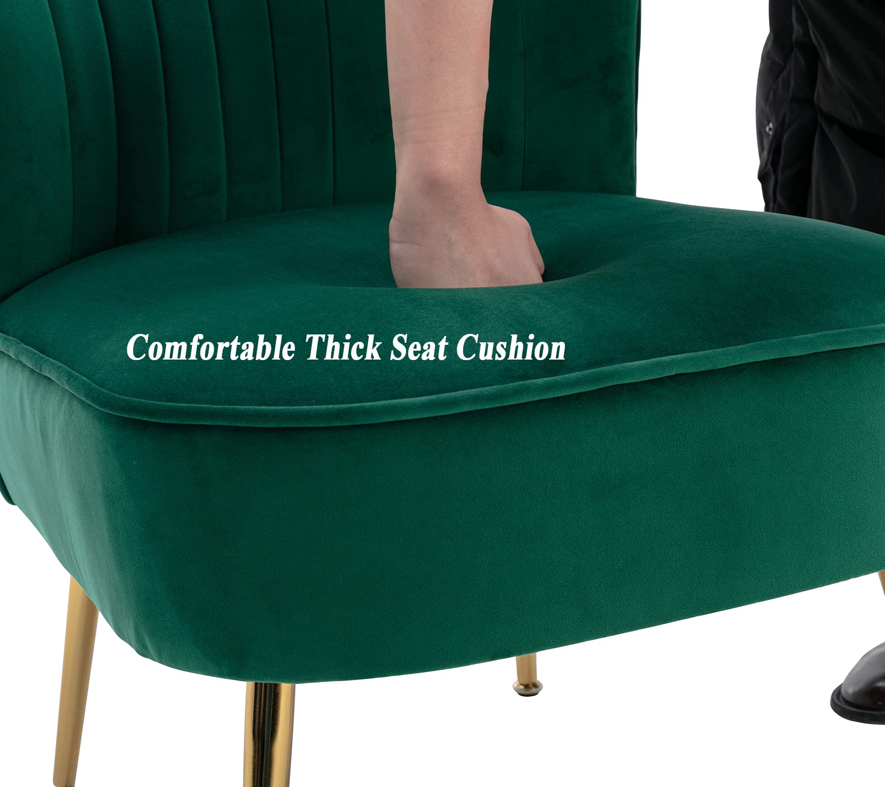 DUOMAY Modern Velvet Accent Chair Set of 2 - Green Wingback Slipper Chairs with Gold Metal Legs for Living Room, Bedroom, Entryway - Space Saving Small Corner Chairs for Apartments & Cozy Reading Nooks