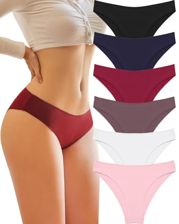 Knowyou Women's Cotton Cheeky Panties - 6 Pack Soft Stretch Bikini Underwear for Ladies | Breathable & Comfortable Daily Wear, Yoga, Sleep, Travel