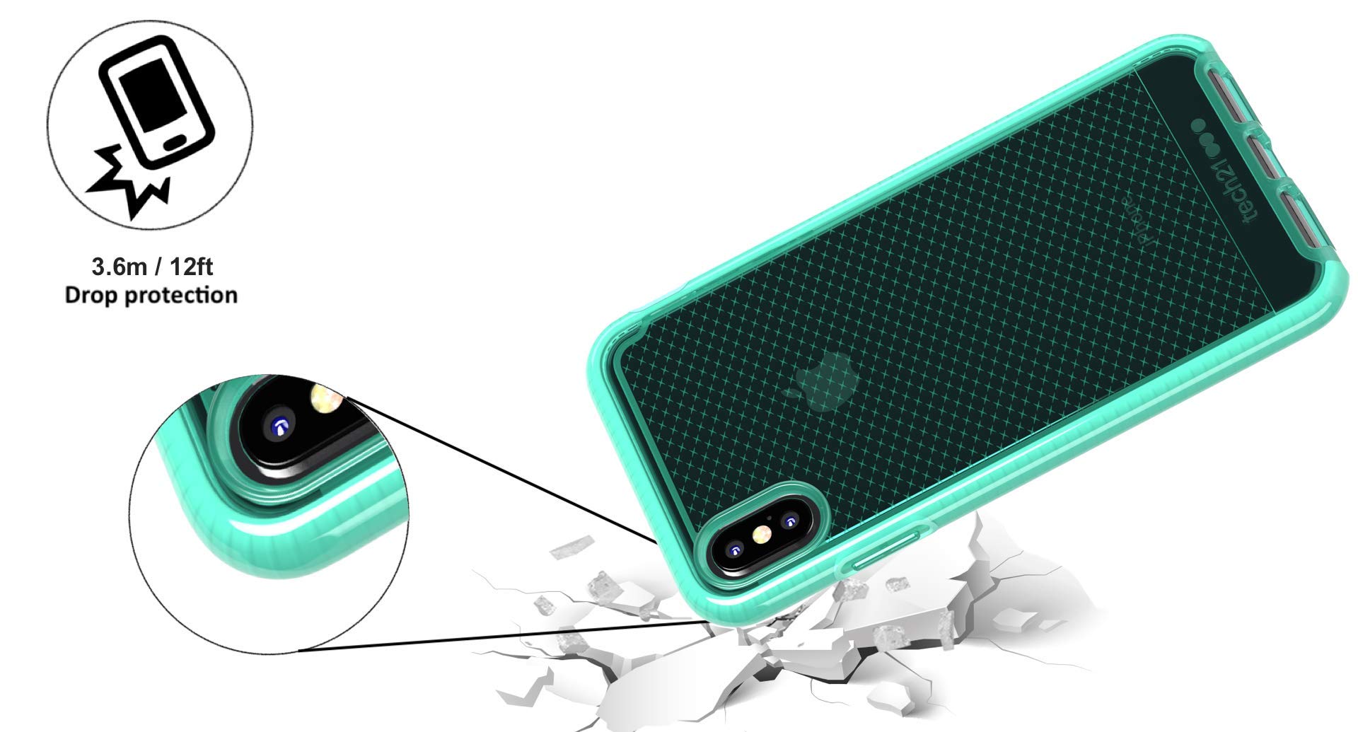 Tech21 Evo Check Protective Case for Apple iPhone Xs Max - Shockproof & Slim Design, Neon Aqua Color - Perfect for Outdoor Activities, Travel & Daily Use
