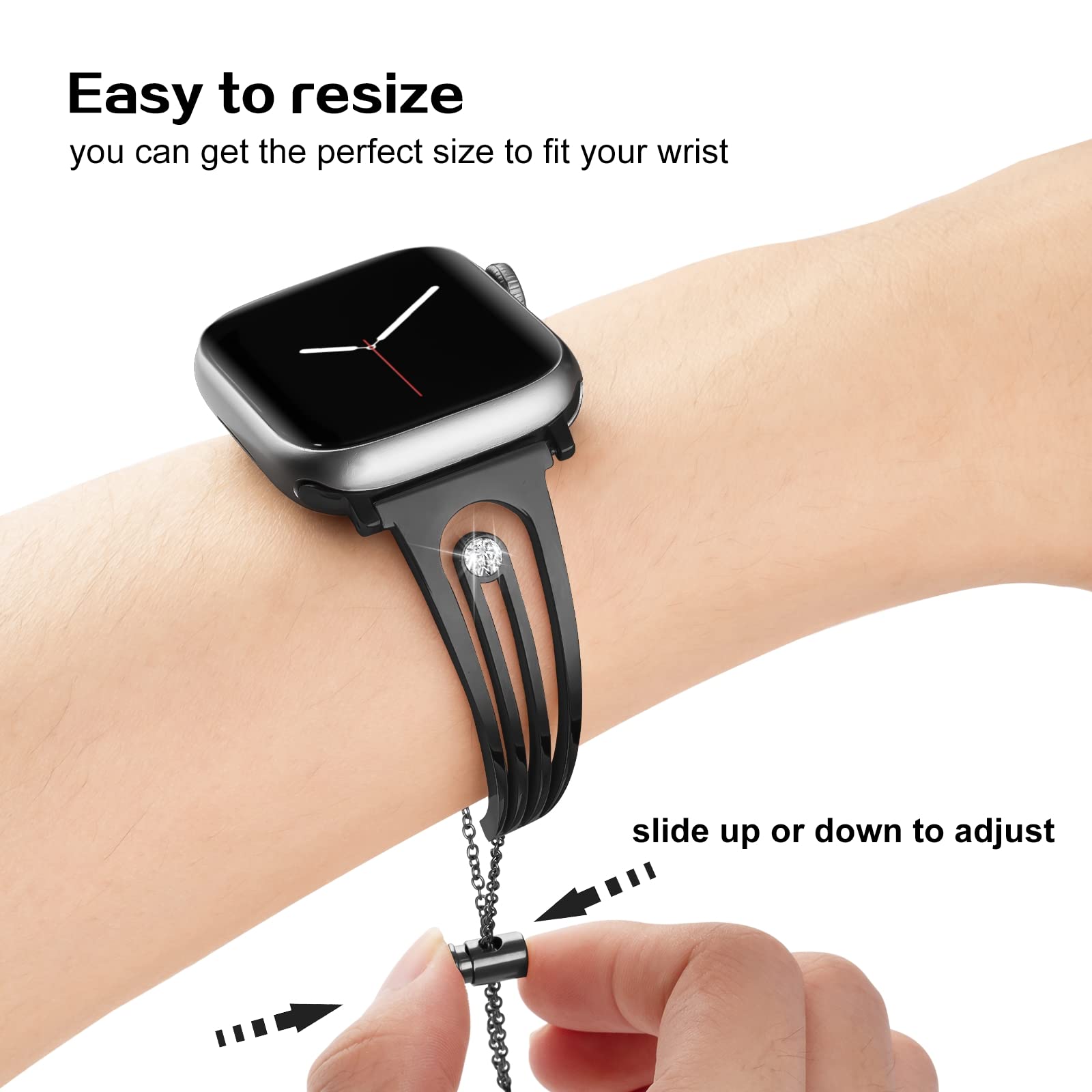 Premium Stainless Steel Apple Watch Bands for 38mm/40mm/41mm/42mm/44mm/45mm/46mm - Compatible with Series 1/2/3/4/5/6/7/8/9/10 & SE - Elegant Dressy Bracelet for Women in Silver, Black, Rose Gold - Perfect for Work, Parties & Everyday Wear